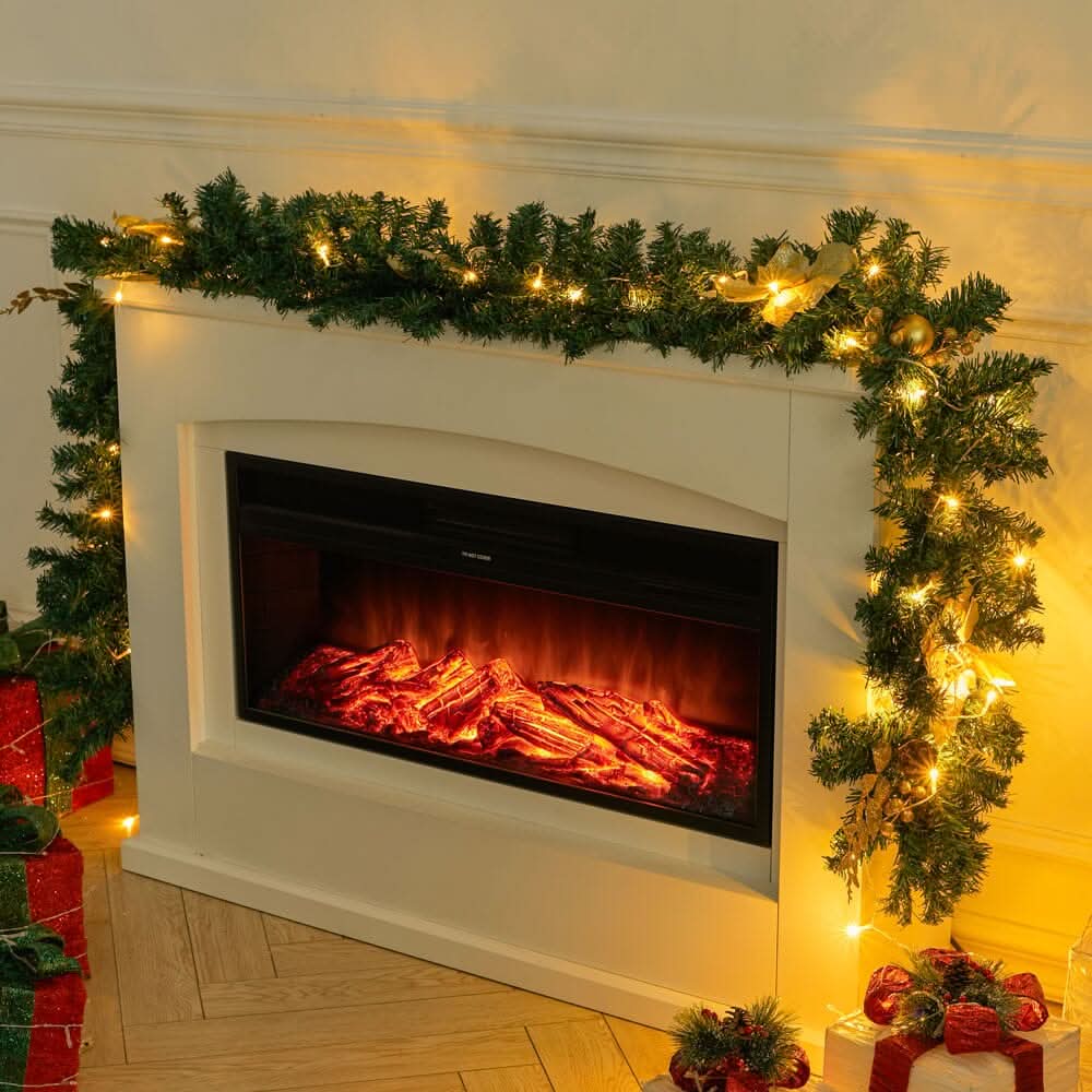 Pre-Lit Golden Christmas Wreath with Warm White Lights