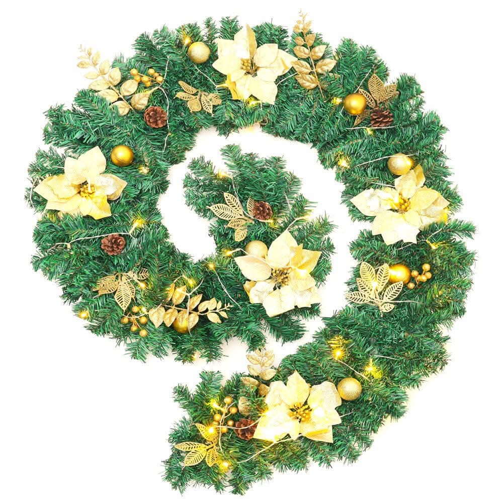 Pre-Lit Golden Christmas Wreath with Warm White Lights