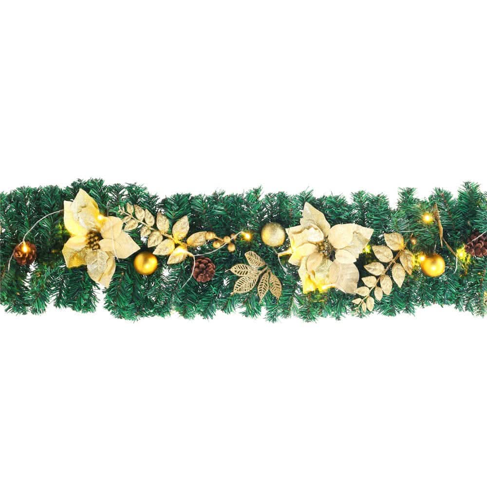 Pre-Lit Golden Christmas Wreath with Warm White Lights