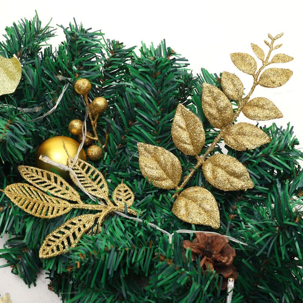 Pre-Lit Golden Christmas Wreath with Warm White Lights
