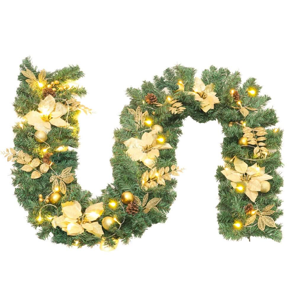 Pre-Lit Golden Christmas Wreath with Warm White Lights