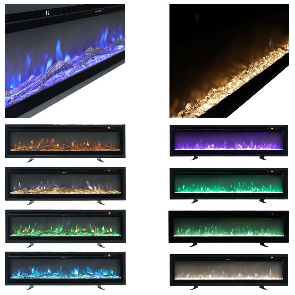 40/50/60/70/80 Inch Electric Fireplace 12 Colour LED Flame Effect Heater with Remote Control
