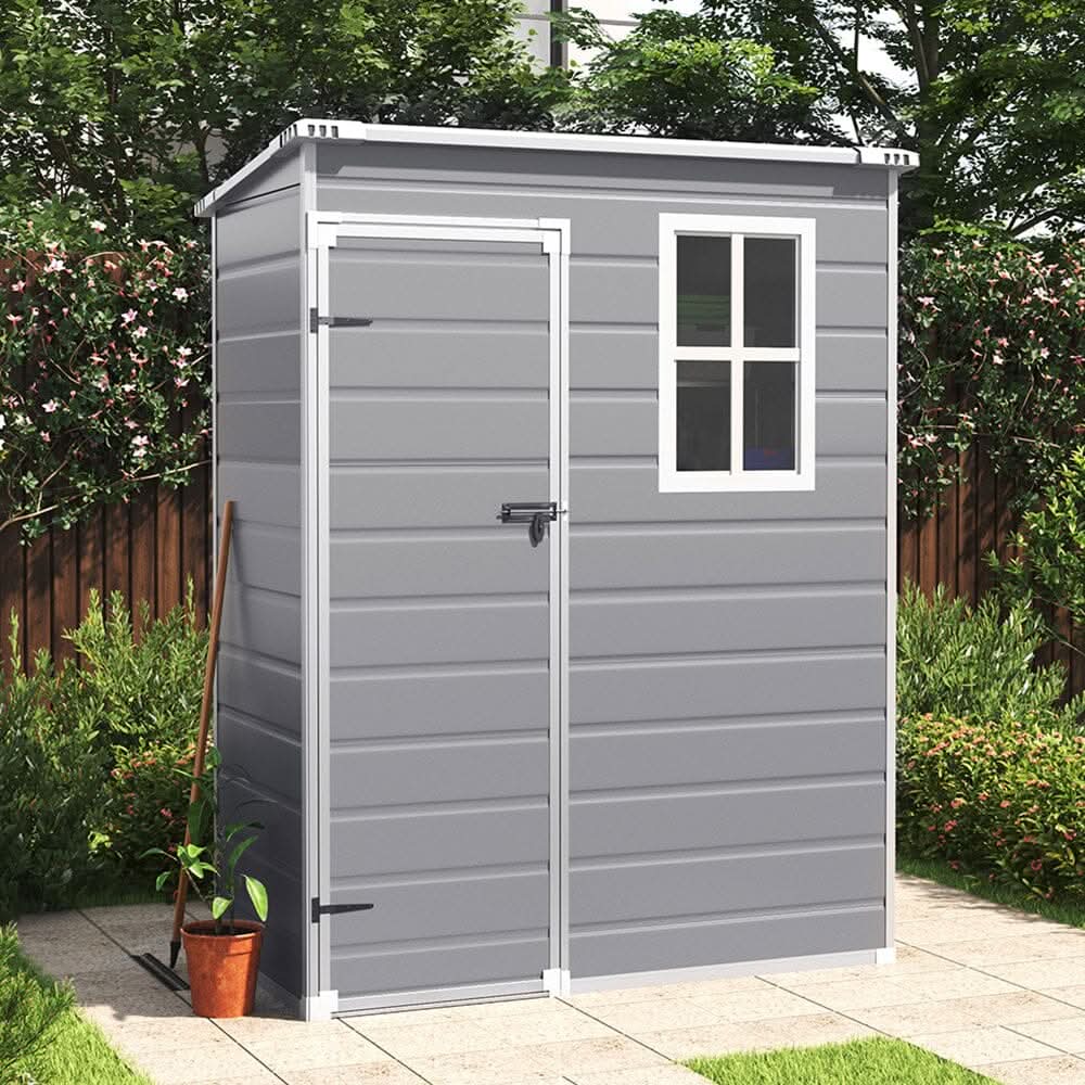 5x3ft / 5x4ft Plastic Garden Storage Shed with Front and Size Door for Bikes and Tools