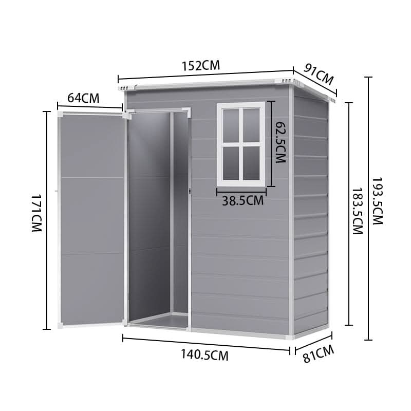 5x3ft / 5x4ft Plastic Garden Storage Shed with Front and Size Door for Bikes and Tools