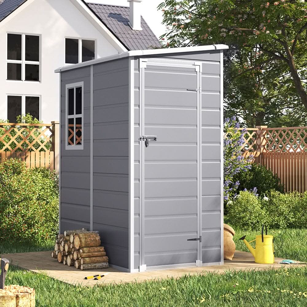 5x3ft / 5x4ft Plastic Garden Storage Shed with Front and Size Door for Bikes and Tools