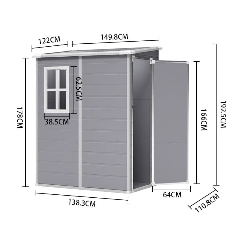 5x3ft / 5x4ft Plastic Garden Storage Shed with Front and Size Door for Bikes and Tools