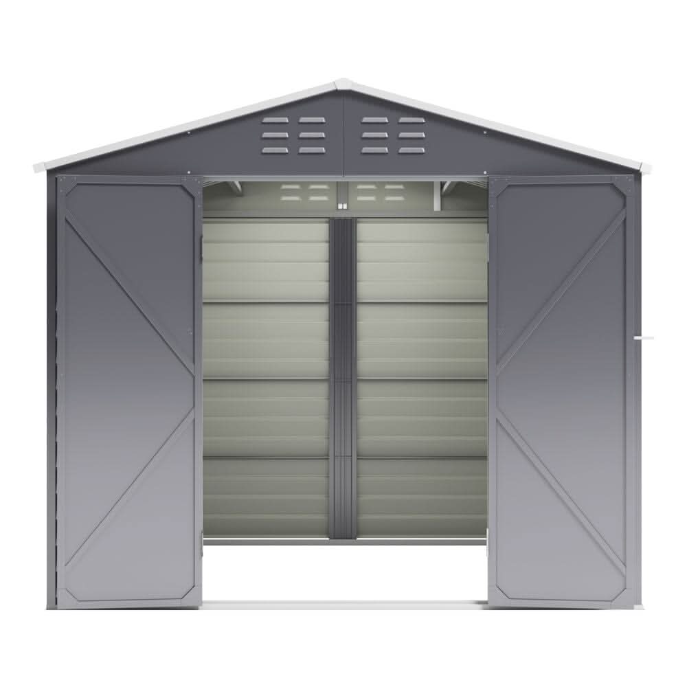 8×8.5 ft Charcoal Steel Tool Shed with Front Windows and Ventilation