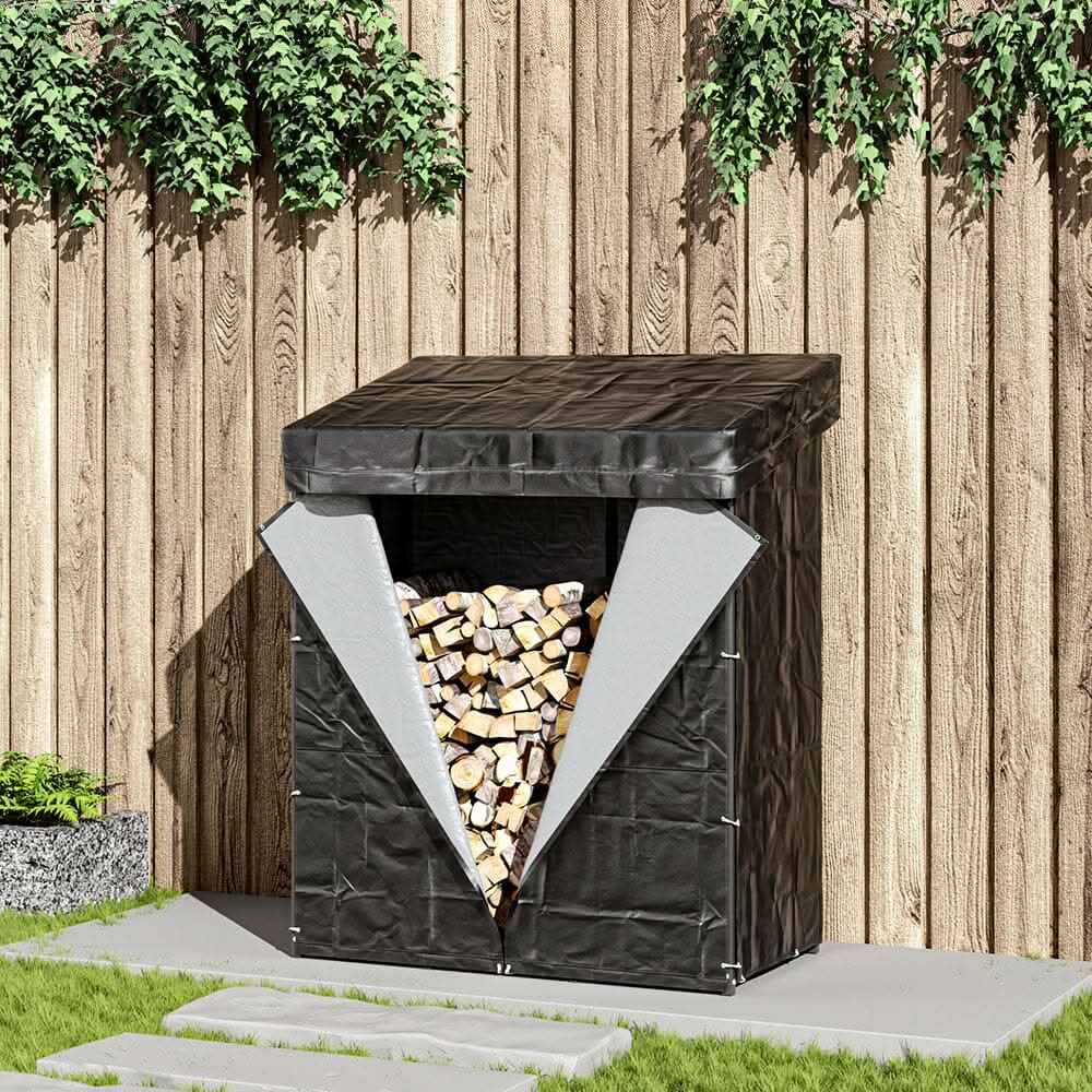 Garden Metal Tube Firewood Rack with PE Cover Roof