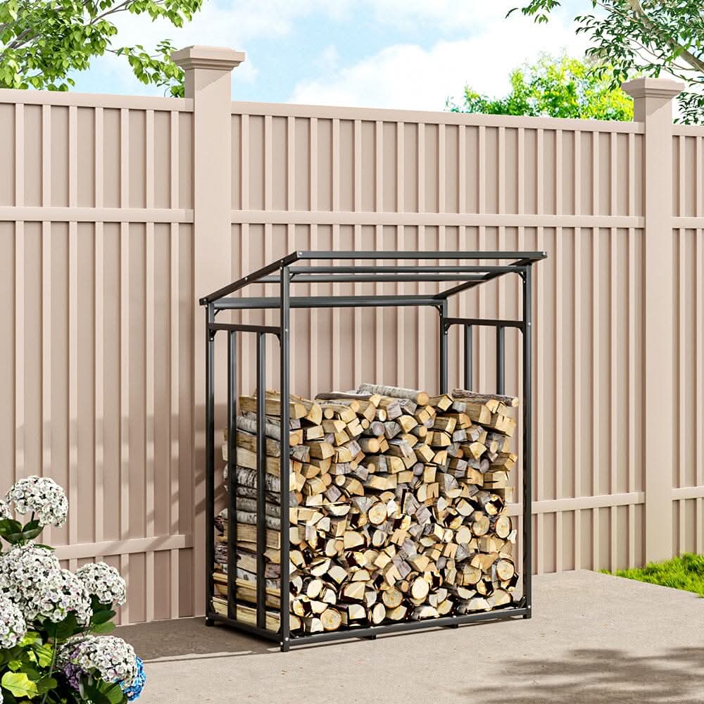 Garden Metal Tube Firewood Rack with PE Cover Roof