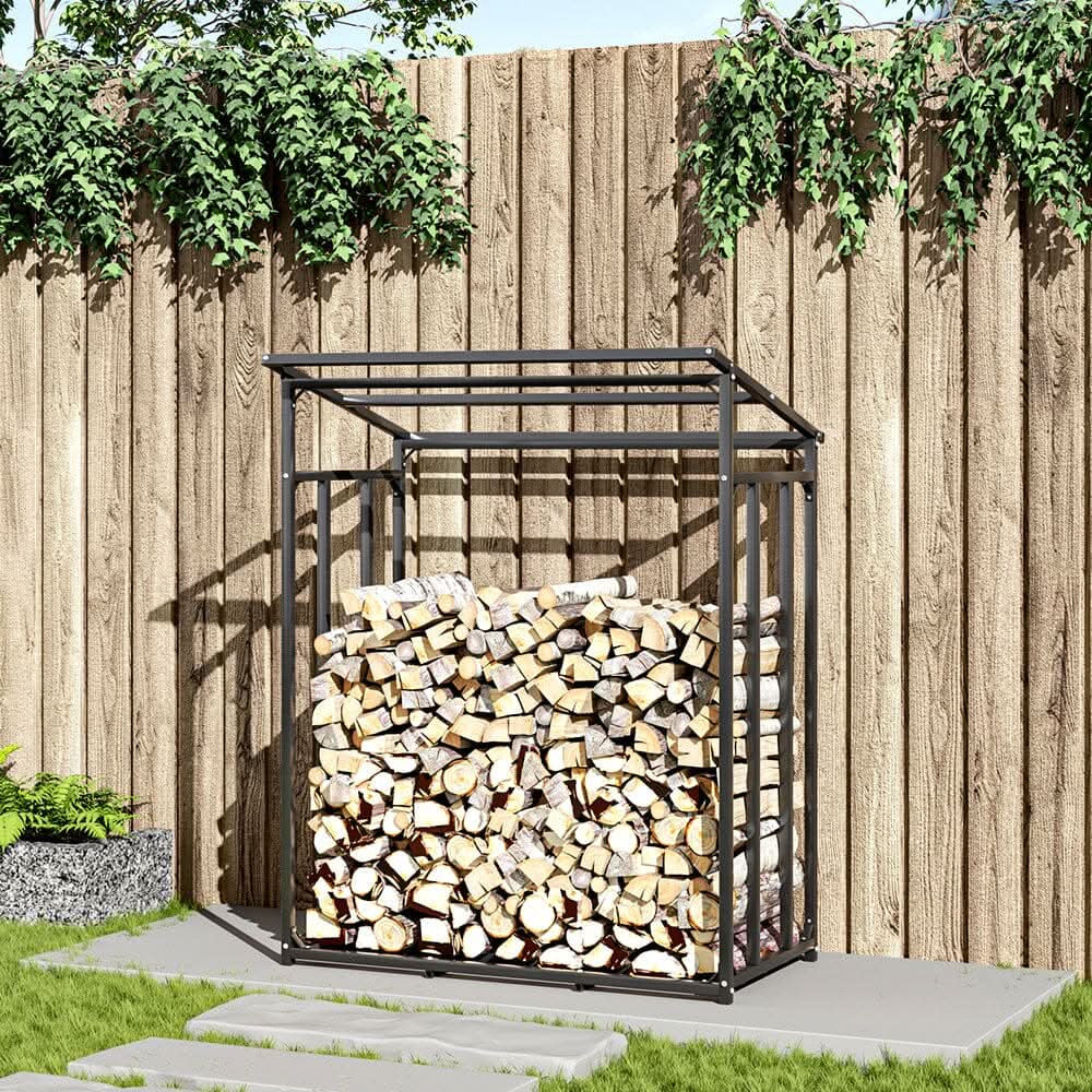 185cm W Garden Metal Tube Firewood Rack with Roof