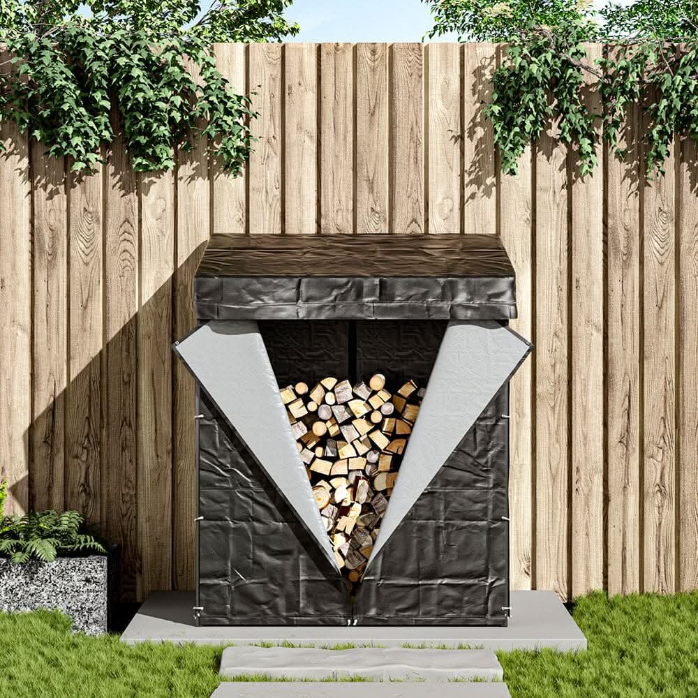 185cm W Garden Metal Tube Firewood Rack with Roof