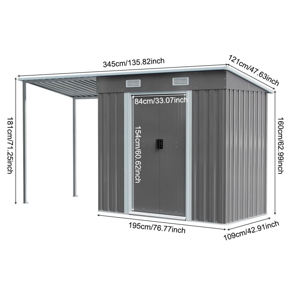 5.5x3.5 ft/ 5.5x5.5 ft/ 5.5x7.5 ft/ 5.5x9 ft Metal Pent Roof Outdoor  Storage Shed with Lean-to
