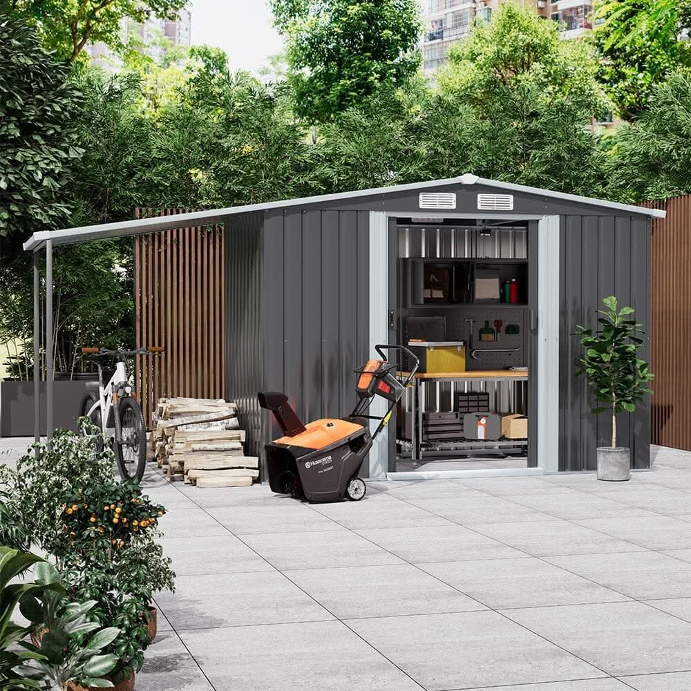 8×8ft/ 10×8ft Metal Grey Outdoor Storage Shed with Lean-to