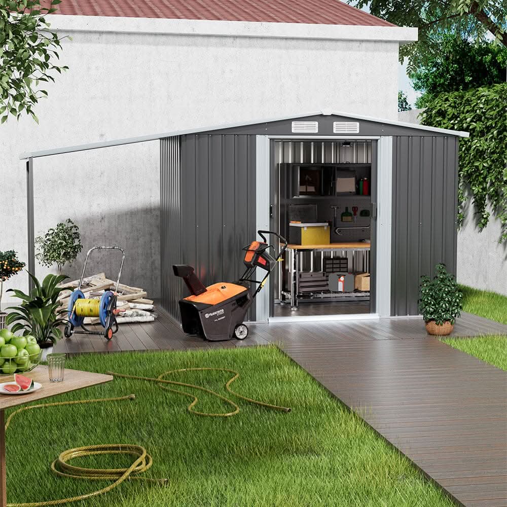 4×8 ft/ 6×8 ft Metal GardenStorage Shed with Log Storage