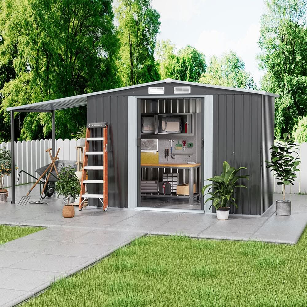 4×8 ft/ 6×8 ft Metal GardenStorage Shed with Log Storage