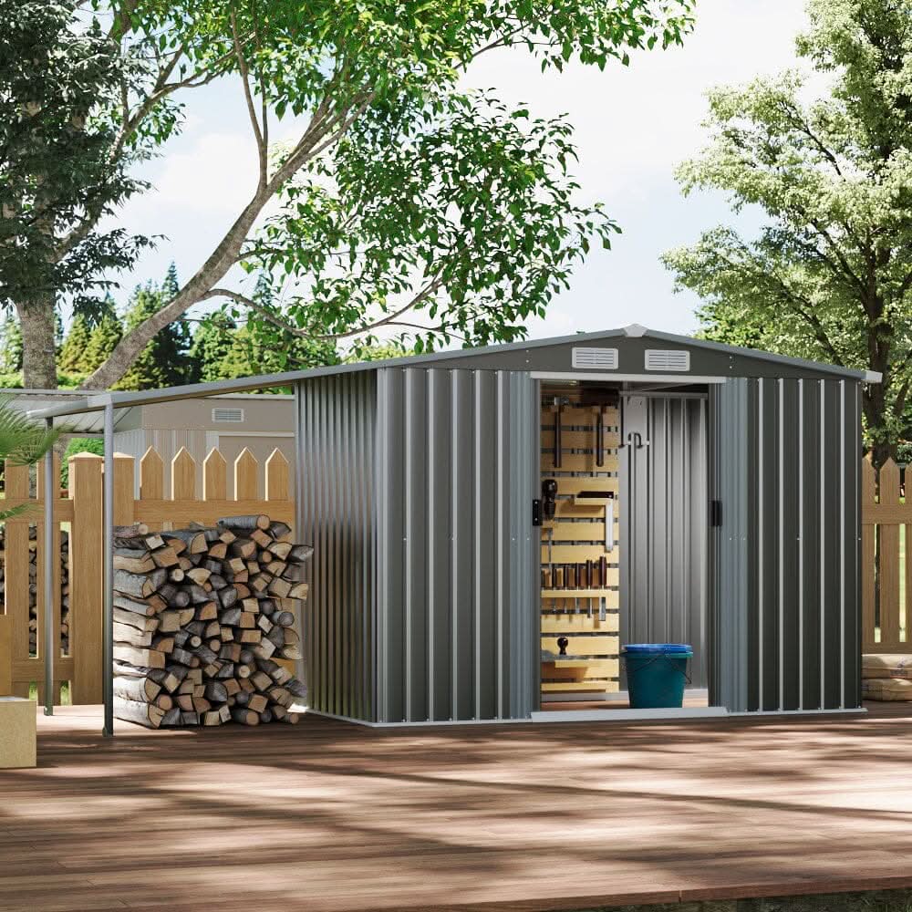 4×8 ft/ 6×8 ft Metal GardenStorage Shed with Log Storage