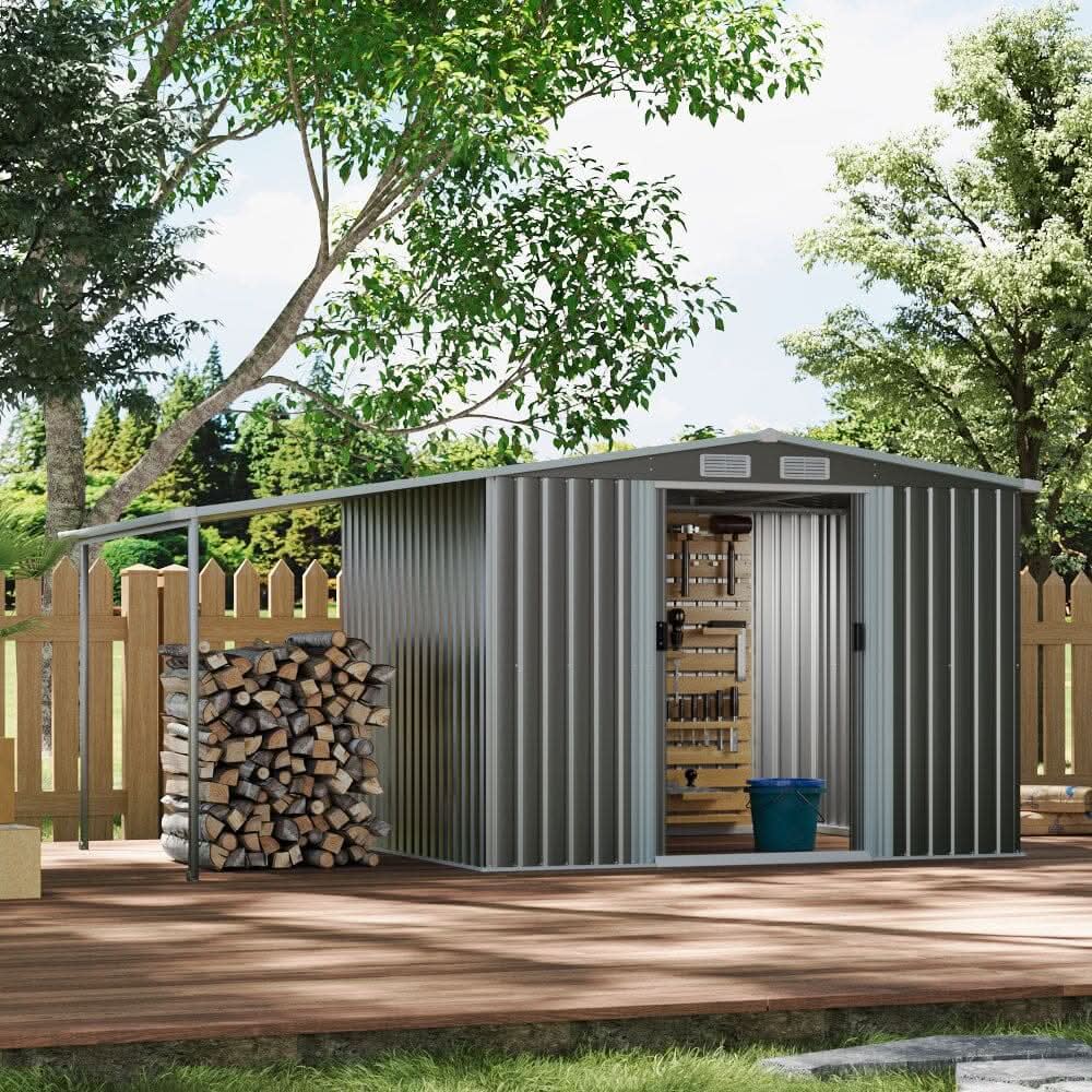 4×8 ft/ 6×8 ft Metal GardenStorage Shed with Log Storage