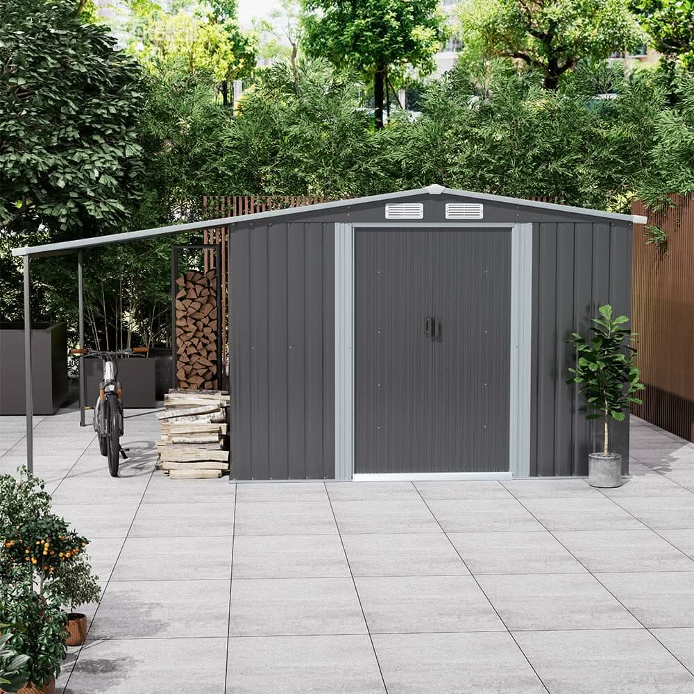 8×8ft/ 10×8ft Metal Grey Outdoor Storage Shed with Lean-to