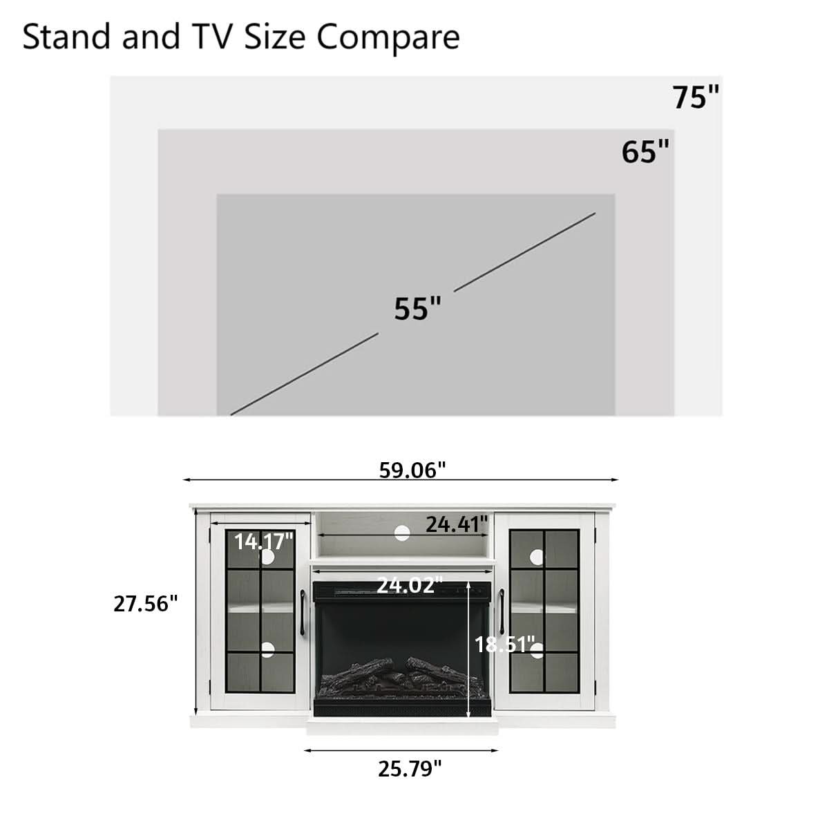Smallbee Panoramic Glass Fireplace TV Stand with Storage Cabinets, Customizable Flames & Remote Control