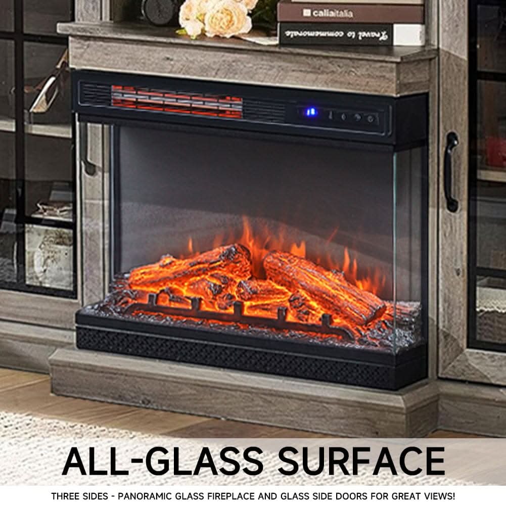 5ft Freestanding Fireplaces 3-Sided Electric Fireplace Rustic Grey TV Stand With Remote Control