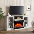 150CM W 3-sided electric fireplace TV cabinet with glass doors enclosed storage cabinet 3 flame colours