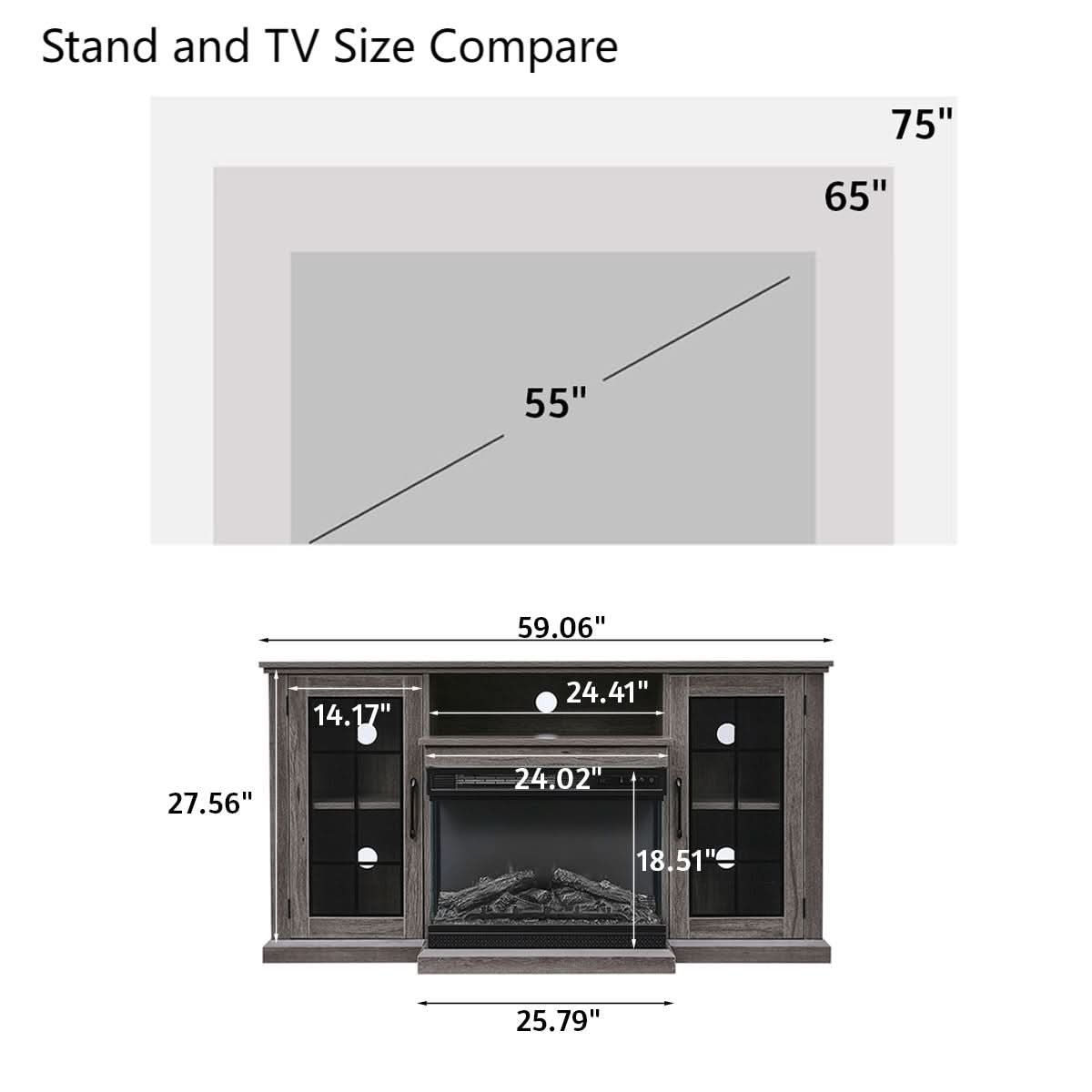 Smallbee Panoramic Glass Fireplace TV Stand with Storage Cabinets, Customizable Flames & Remote Control