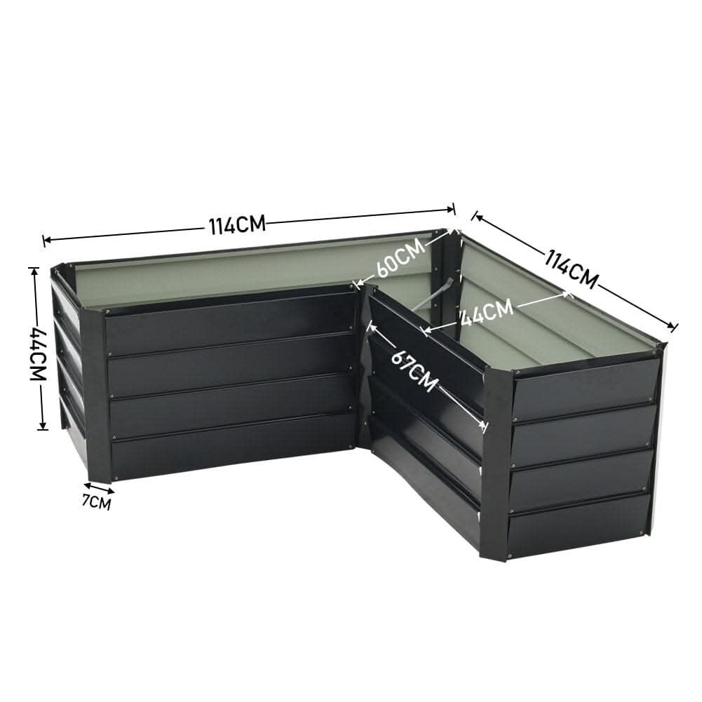 Outdoor Metal L-Shaped Raised Garden Bed