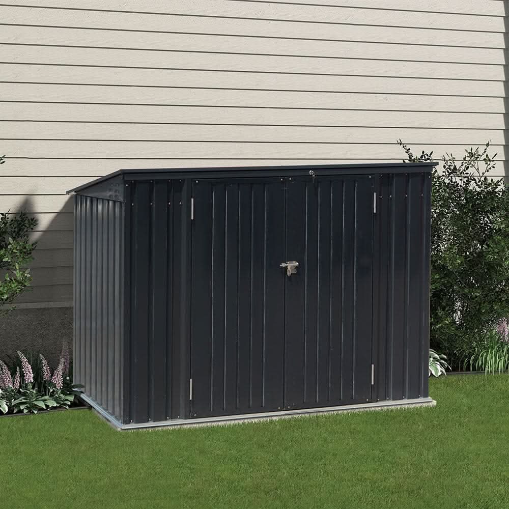 6ft Outdoor Metal Garbage Storage Shed with Hinged Lid