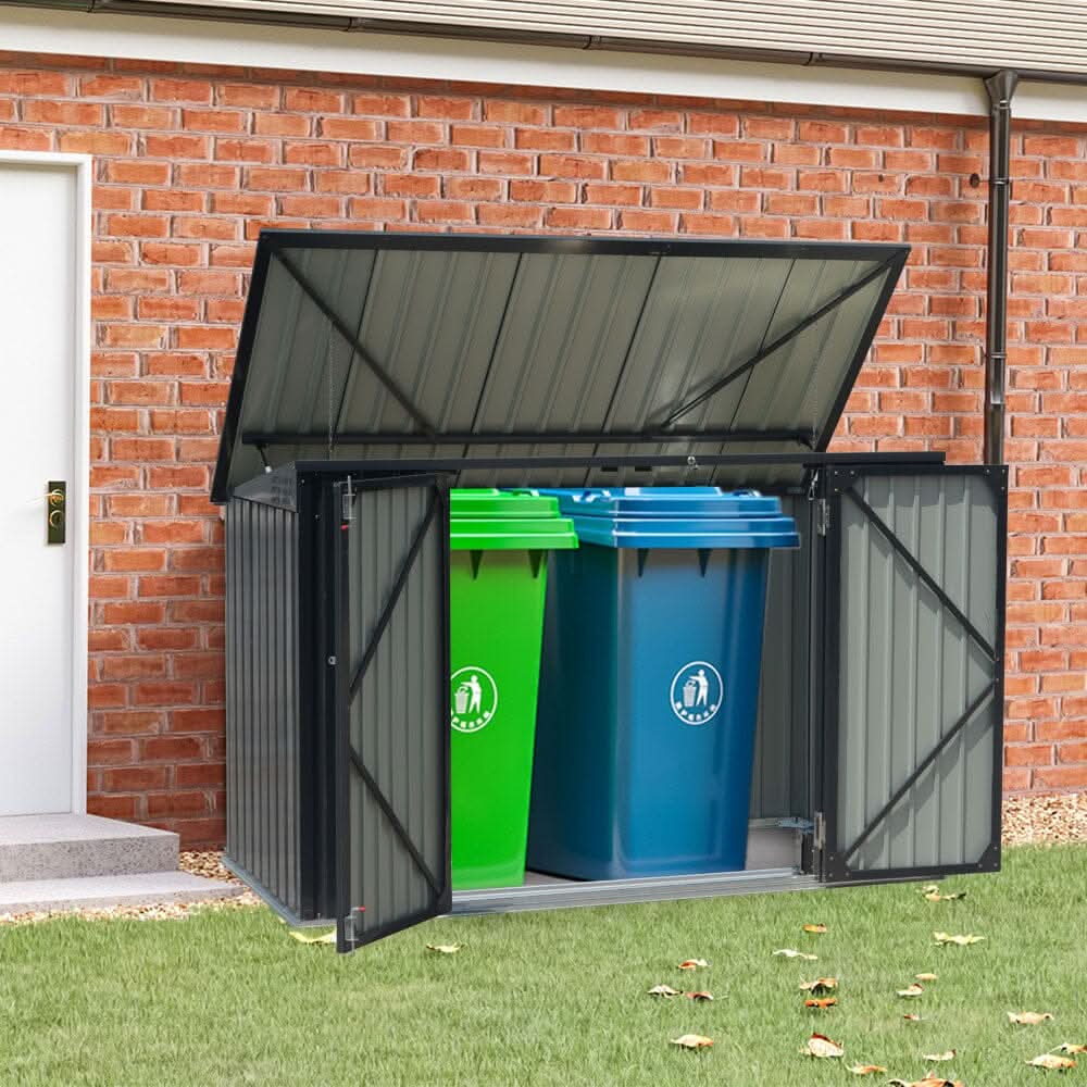 6ft Outdoor Metal Garbage Storage Shed with Hinged Lid