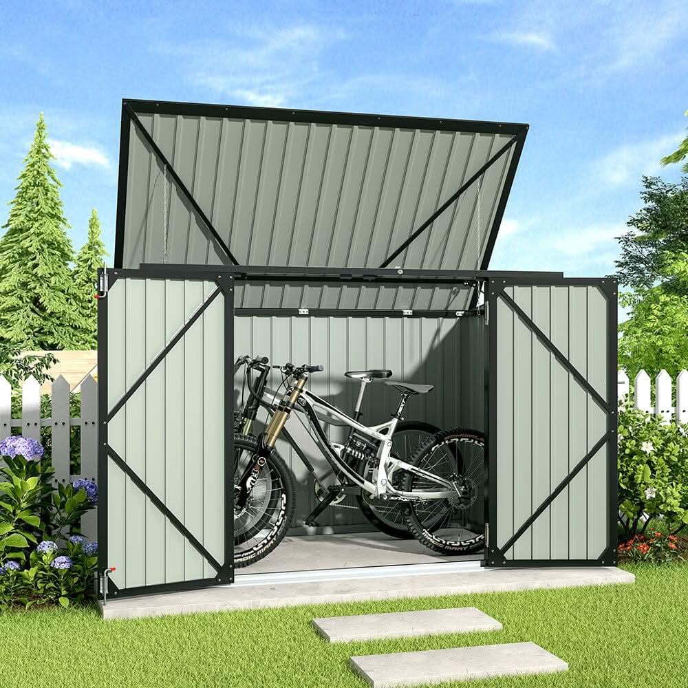 6ft Outdoor Metal Garbage Storage Shed with Hinged Lid