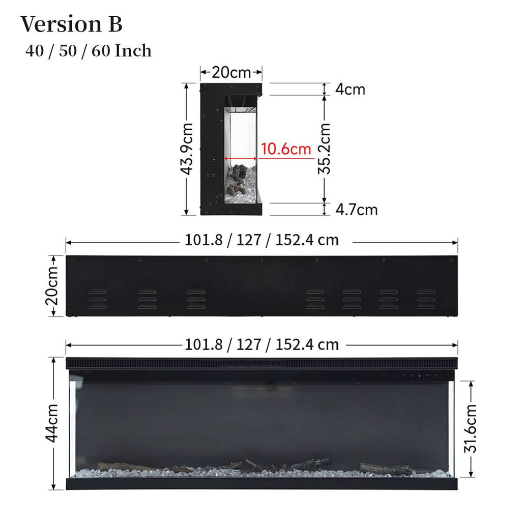 40/50/60/70-Inch 3-Sided Freestanding Electric Fireplace 12 Flame Colours and 5 Brightness Modes