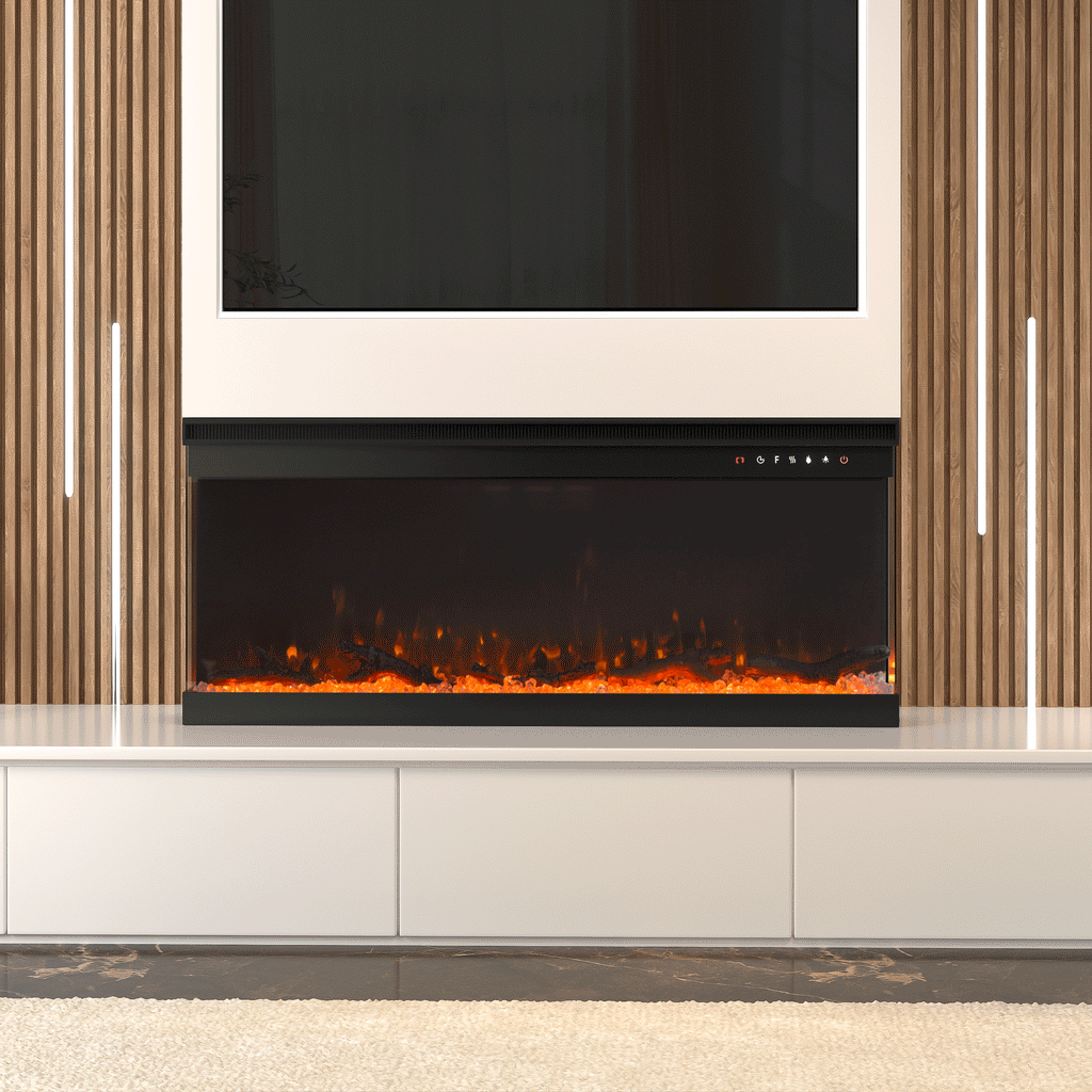 40/50/60/70/80/100-Inch 3-Sided Freestanding Electric Fireplace 12 Flame Colours and 5 Brightness Modes