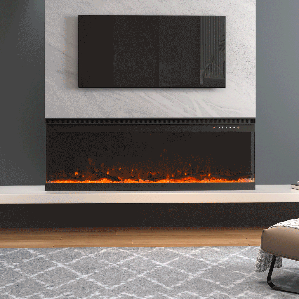 40/50/60/70/80/100-Inch 3-Sided Freestanding Electric Fireplace 12 Flame Colours and 5 Brightness Modes