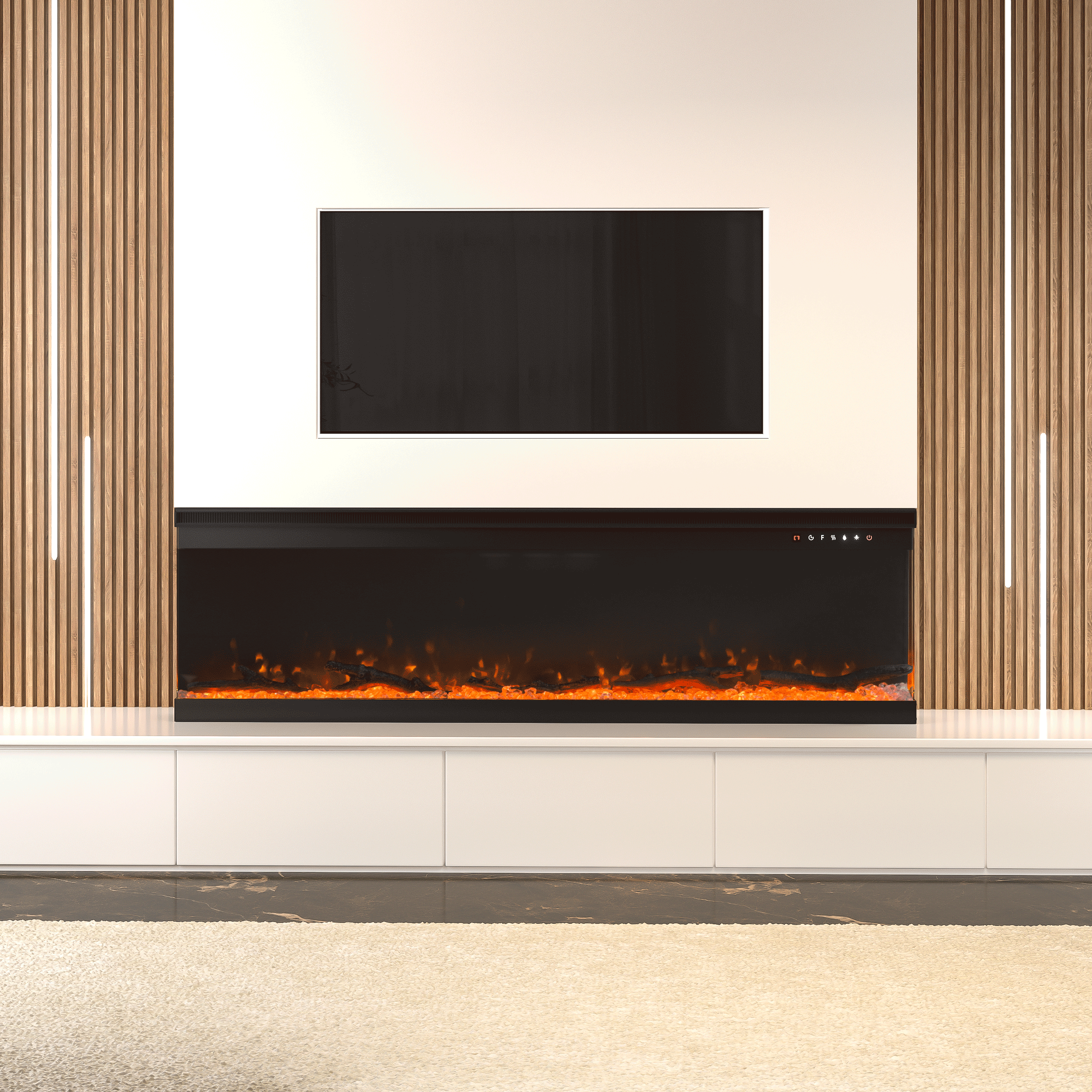 40/50/60/70-Inch 3-Sided Freestanding Electric Fireplace 12 Flame Colours and 5 Brightness Modes