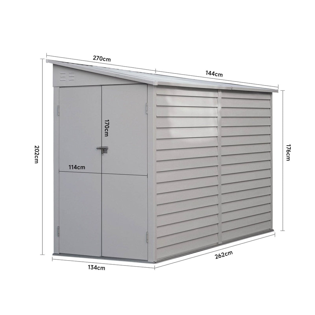 4.6×9 ft Steel Garden Bike Storage Shed Grey/White/Black Lockable