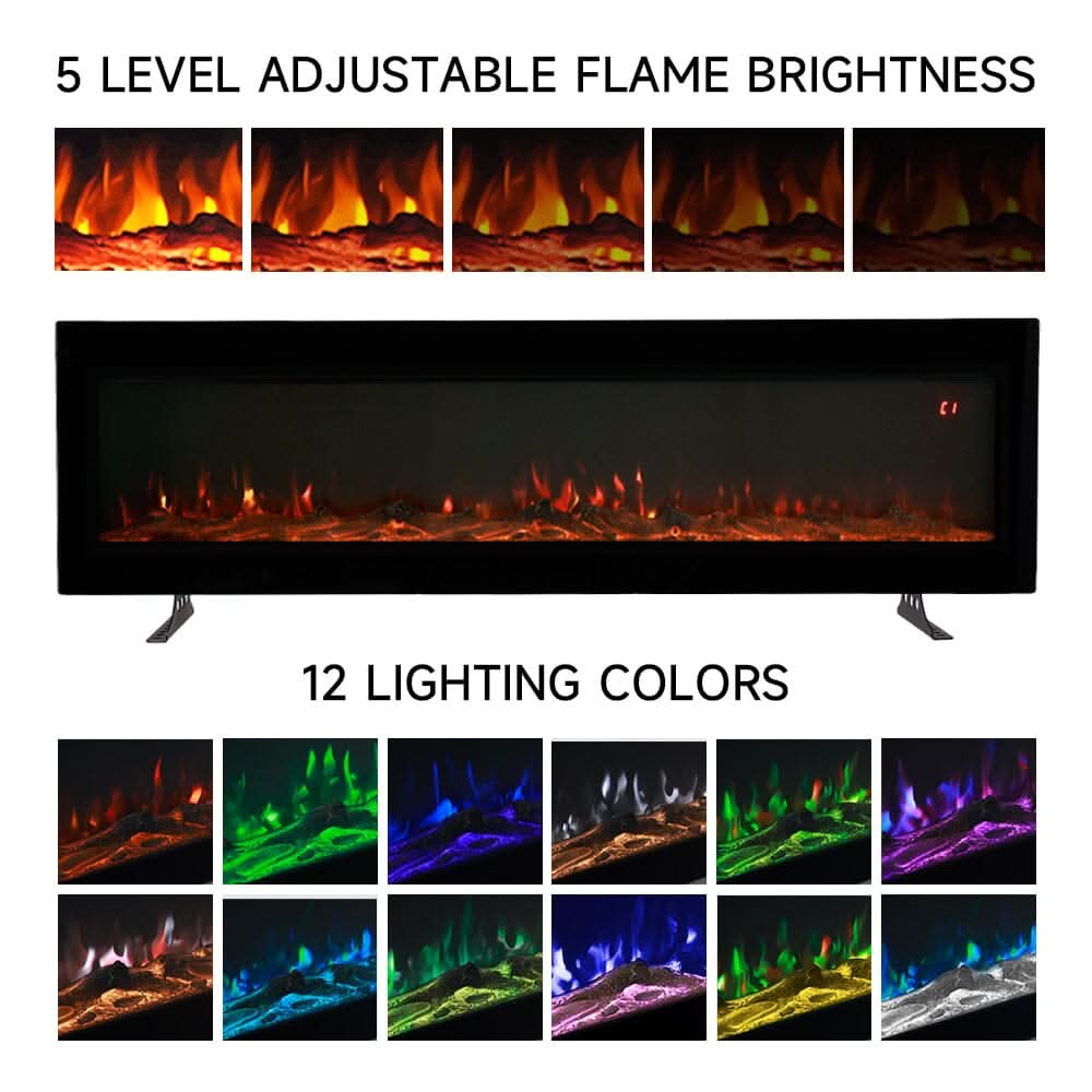 40/50/60/70/80 Inch Electric Fireplace 12 Colour LED Flame Effect Heater with Remote Control