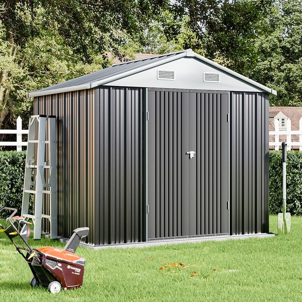 6×8 ft Metal Outdoor Storage Shed with Lockable Double Swing Doors
