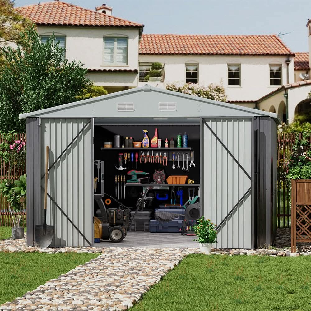 3×5 ft/ 4×6ft/ 6×8 ft/ 10×8ft/ 10×10ft/ 10×12ft Metal Outdoor Garden Storage Shed Motorcycle Sheds with Lockable
