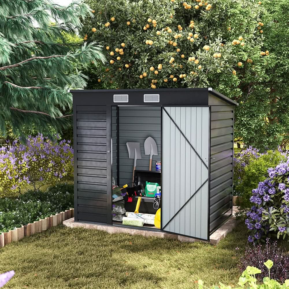 6×4ft Galvanized Steel Outdoor Garden Storage Shed