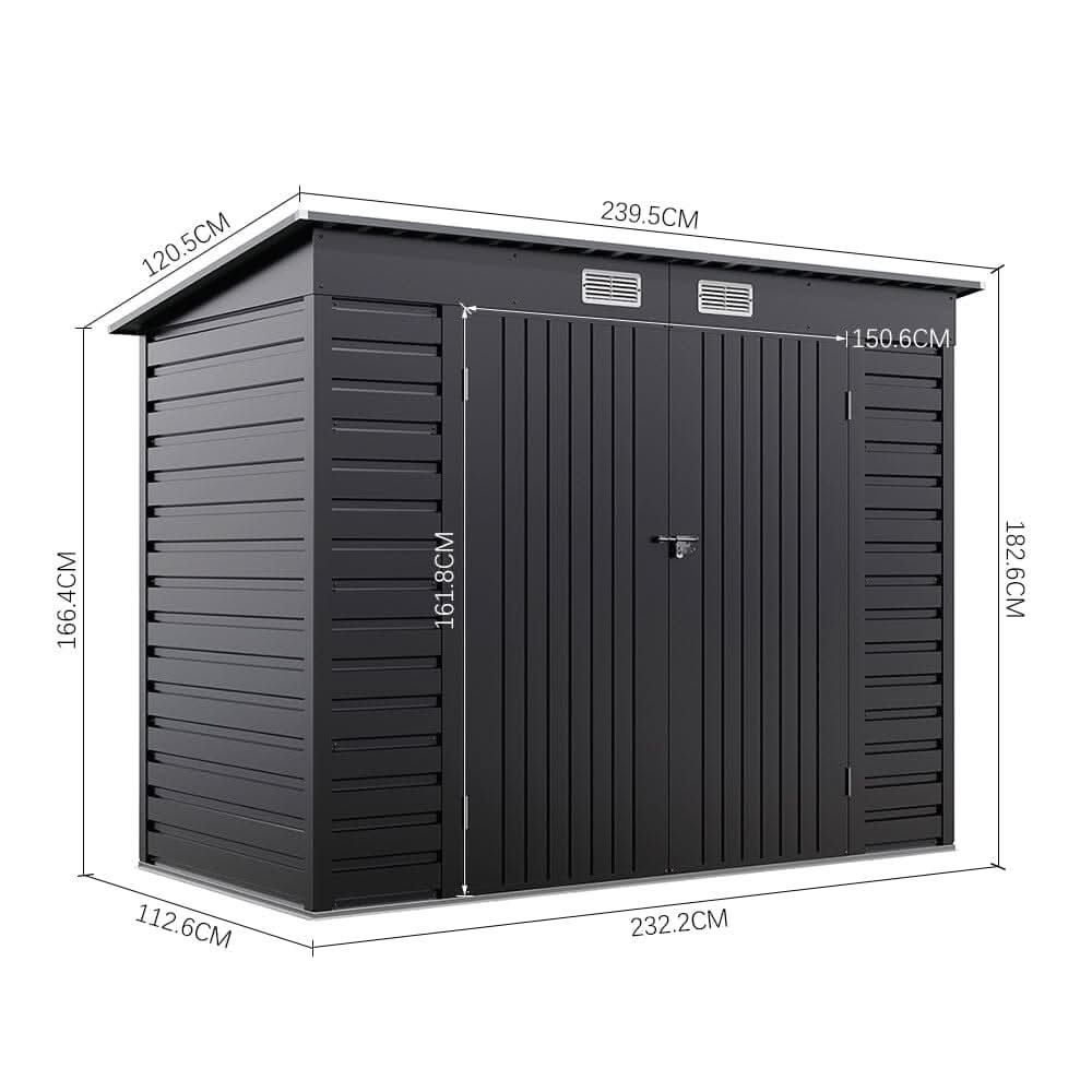 8×4ft Galvanized Steel Outdoor Storage Shed with Dual Doors