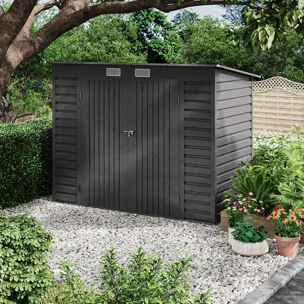8×4ft Galvanized Steel Outdoor Storage Shed with Dual Doors