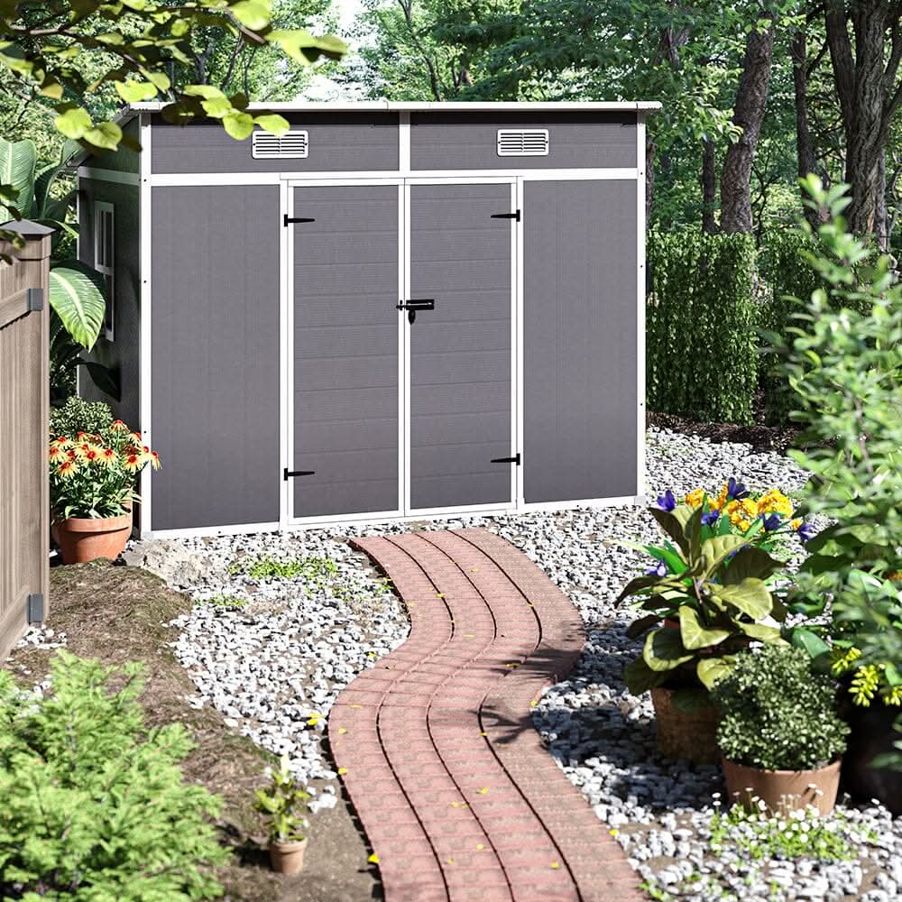 6x4ft / 8x4ft Plastic Outdoor Garden Storage Shed  with Light Grey