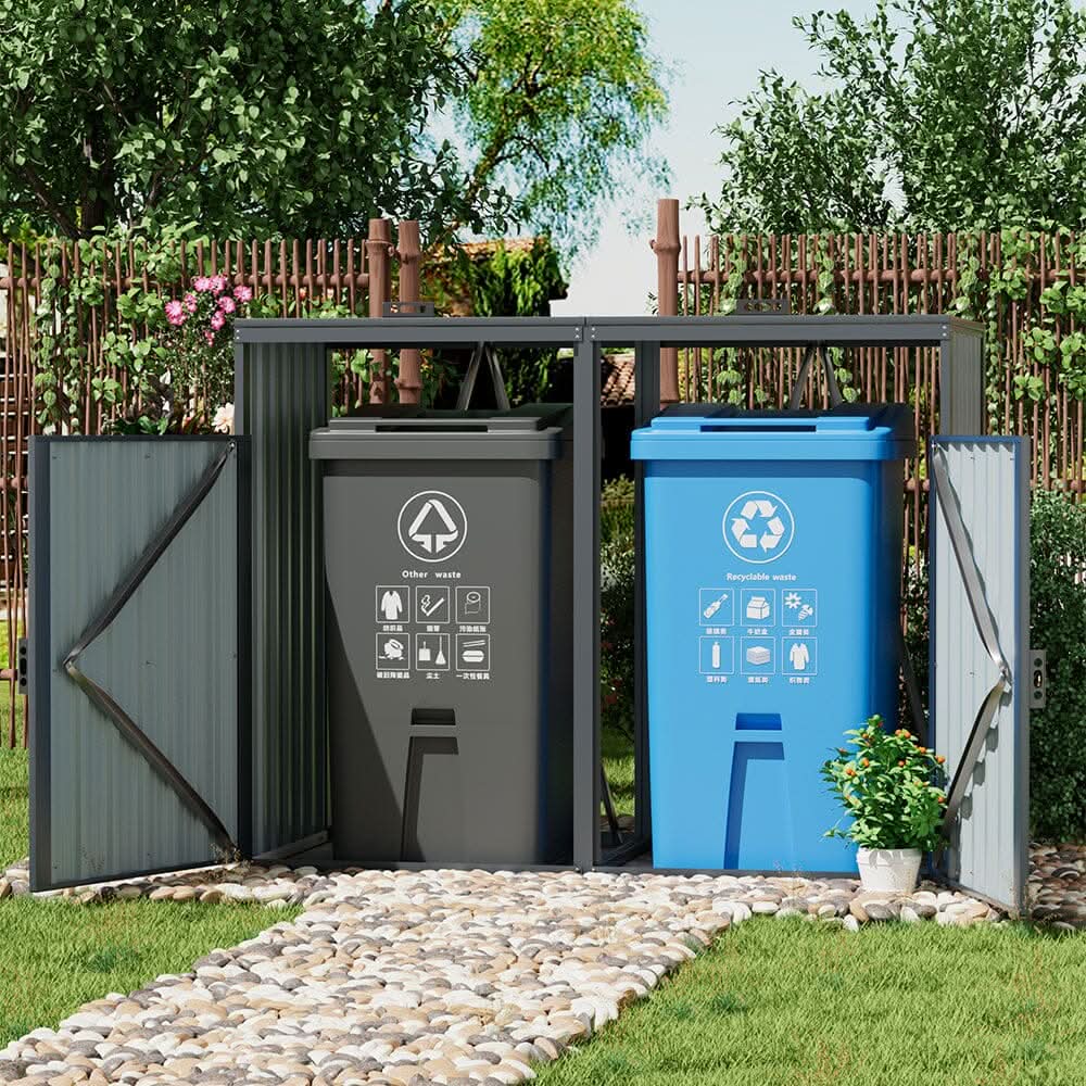 6ft/ 7ft Outdoor Metal Garbage Can Garden Storage Shed