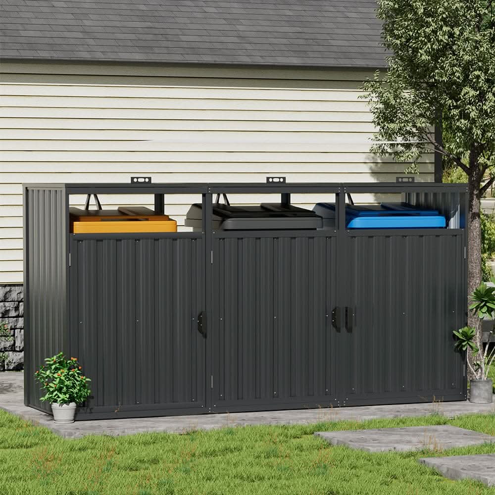 6ft/ 7ft Outdoor Metal Garbage Can Garden Storage Shed