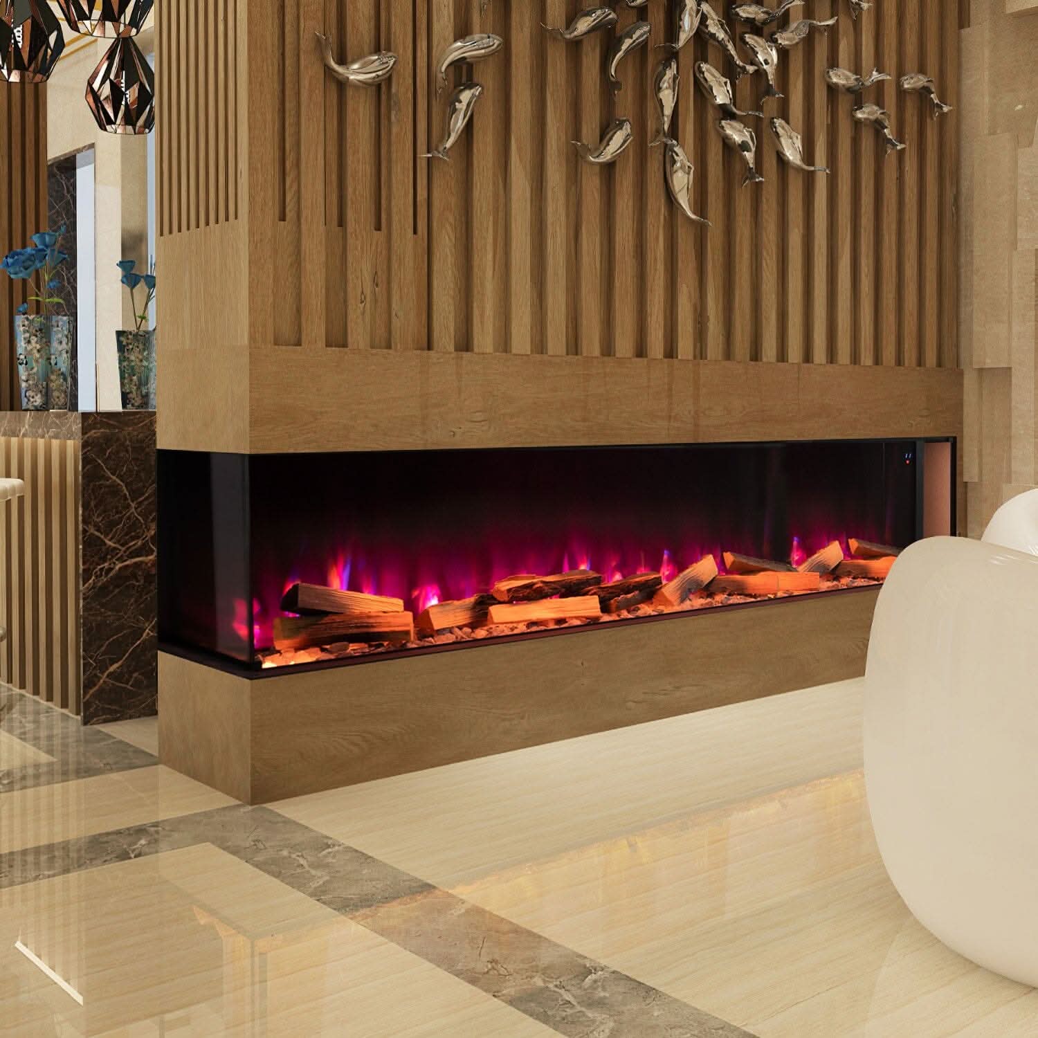 70Inch 3-Sided Smart Electric Fireplace