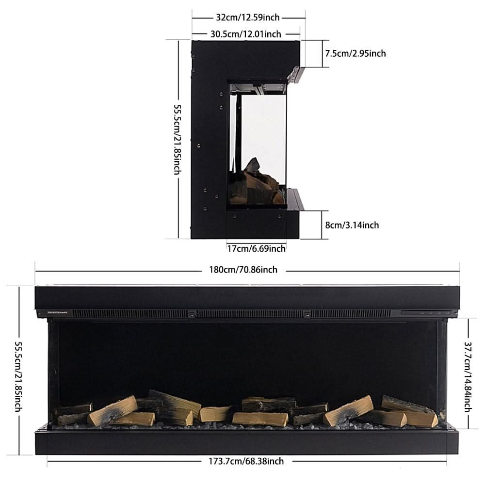 70Inch 3-Sided Smart Electric Fireplace