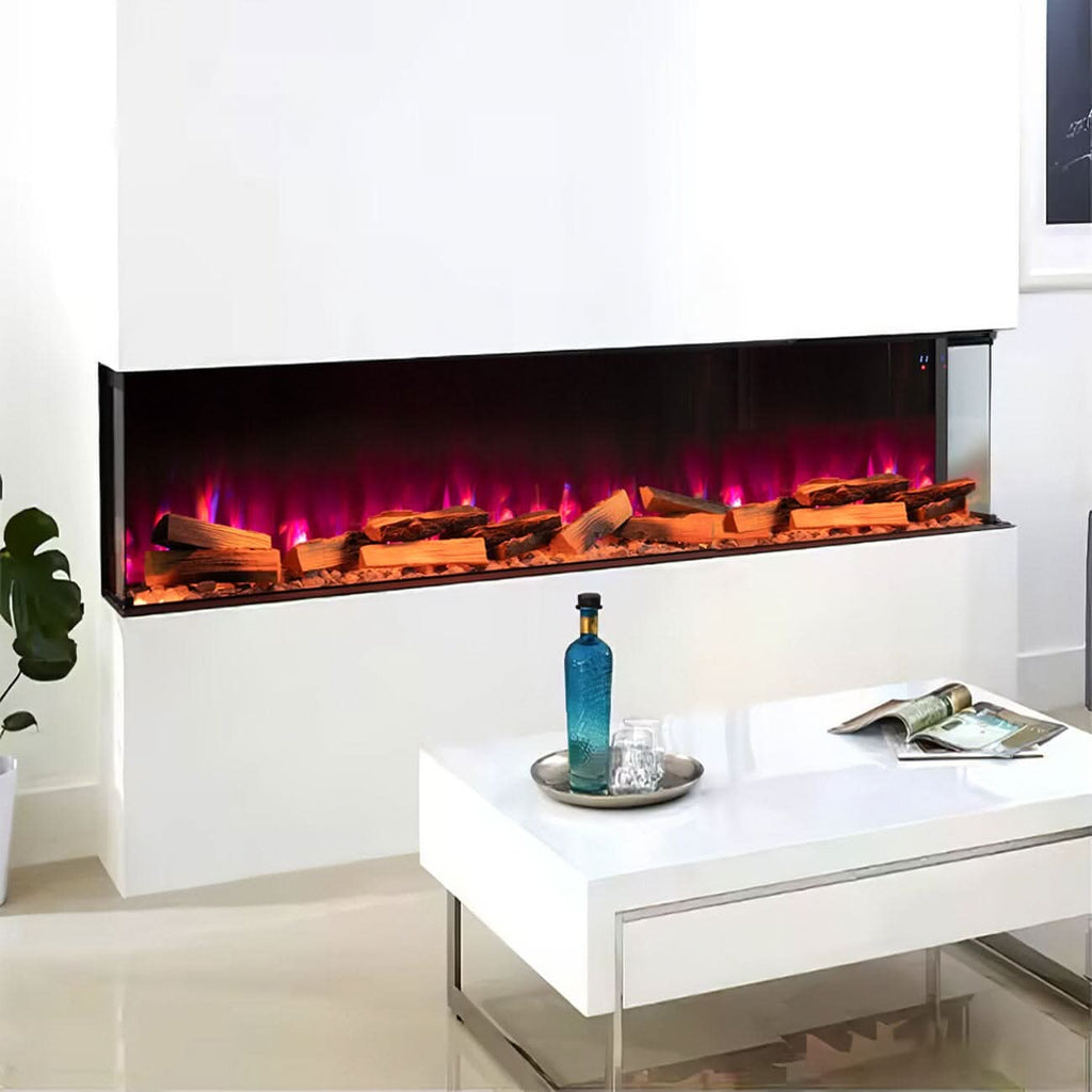 40/50/60/70-Inch 3-Sided Freestanding Electric Fireplace 12 Flame Colours and 5 Brightness Modes