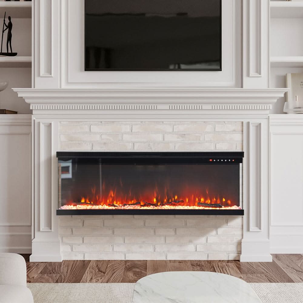 70/80-Inch 3-Sided Wall Mounted Electric Fireplace 12 Flame Colours