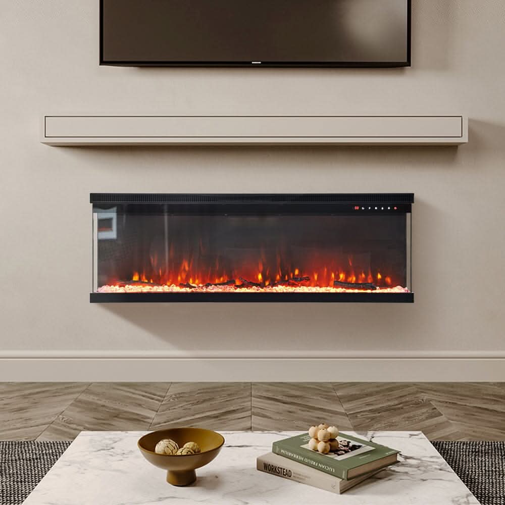 70/80-Inch 3-Sided Wall Mounted Electric Fireplace 12 Flame Colours