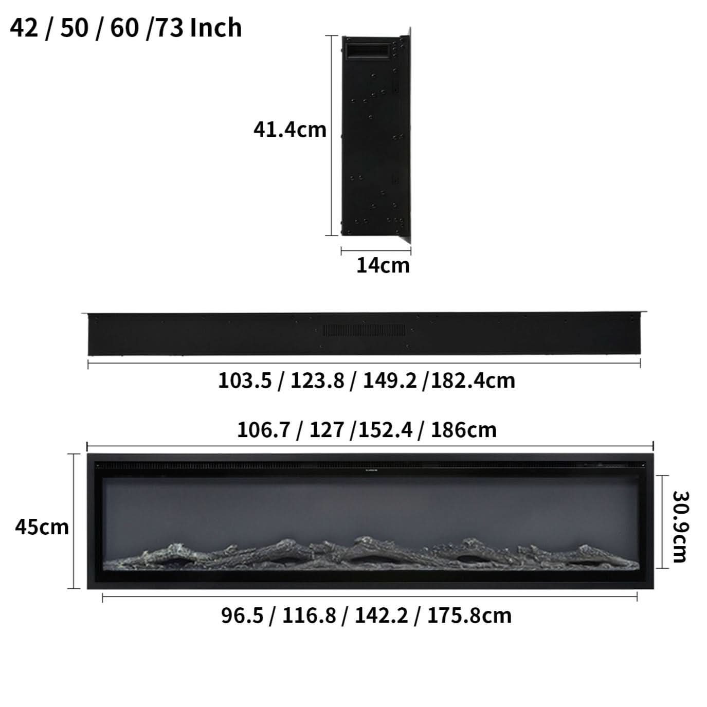 42/50/60/73 inch Electric Fire 12 Vibrant Flame Colours Electric Fireplace with Remote